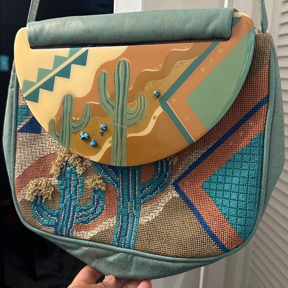 Moonbag by Patricia Smith Designs Southwestern Cactus Hand Painted 1980s Vintage - Picture 6 of 12